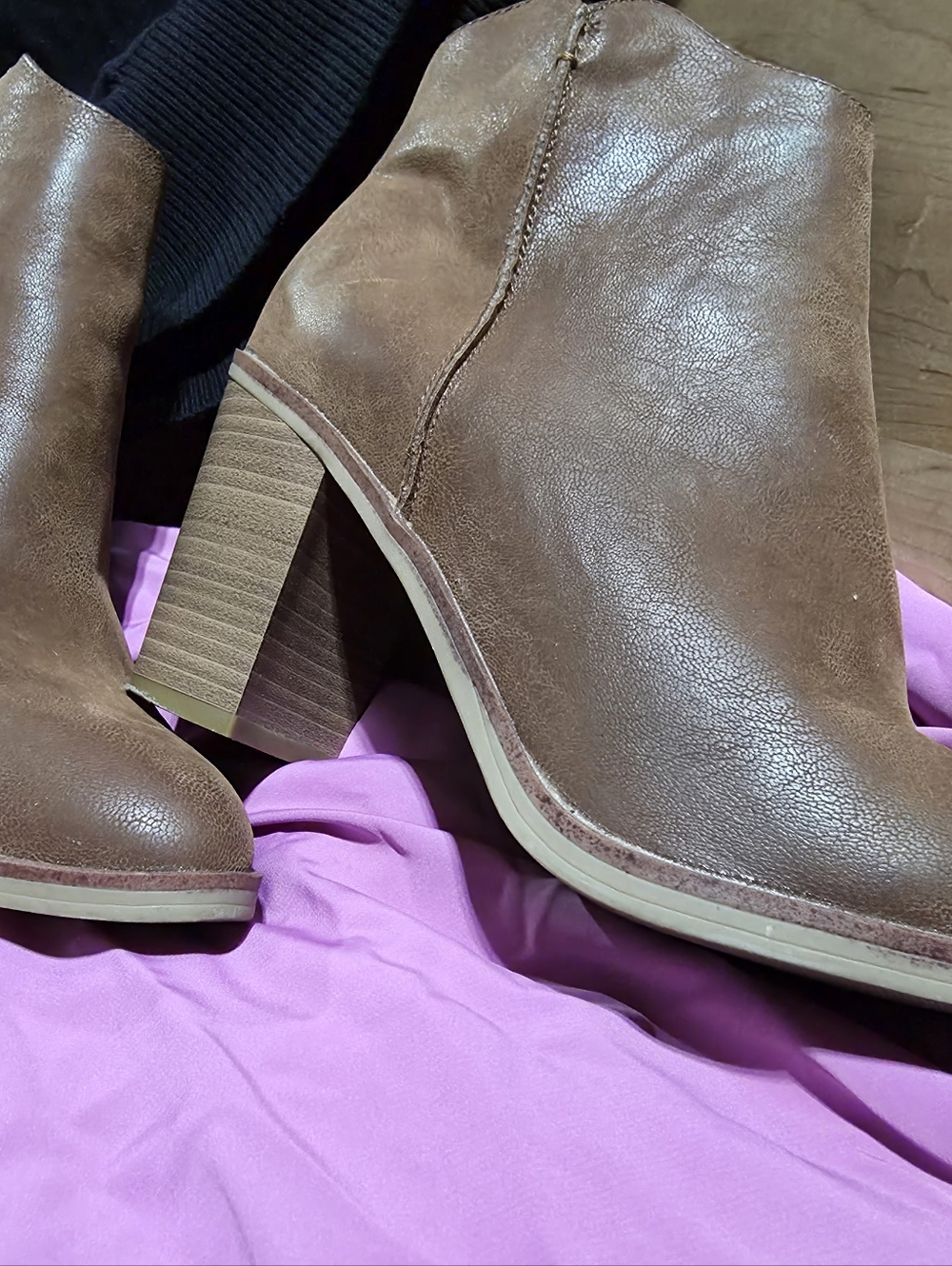 MIA Brown Faux Suede Ankle Booties with Side Zip
